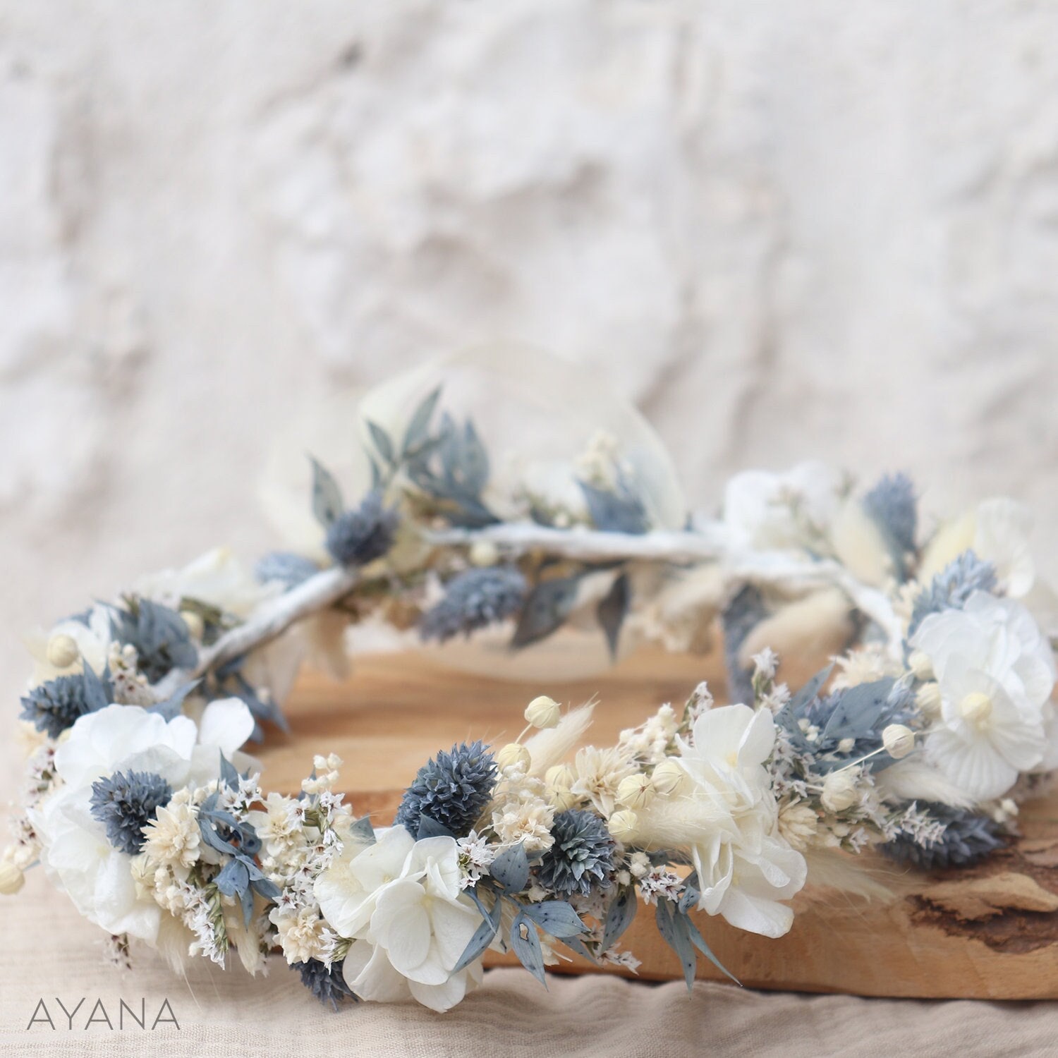 Hair Wreath OCEANE Dusty Blue and Ivory Dried Flowers for - Etsy