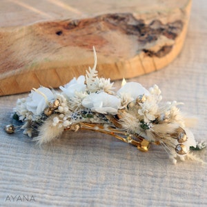 Hair clips ISABEL in white and gold preserved flowers for children and adults, Wedding or baptism and communion hair accessory. image 7