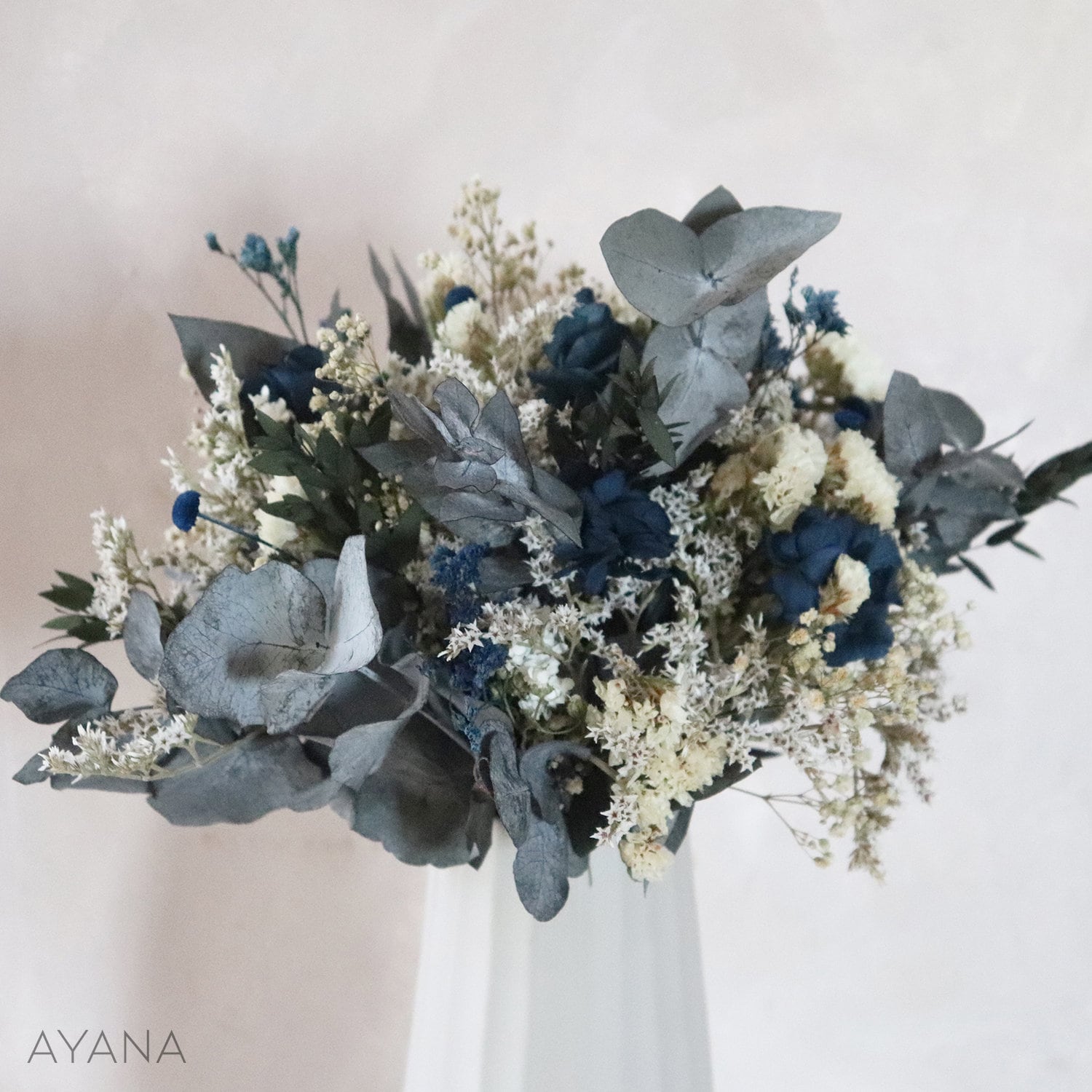 Dried Blue and white floral arrangement