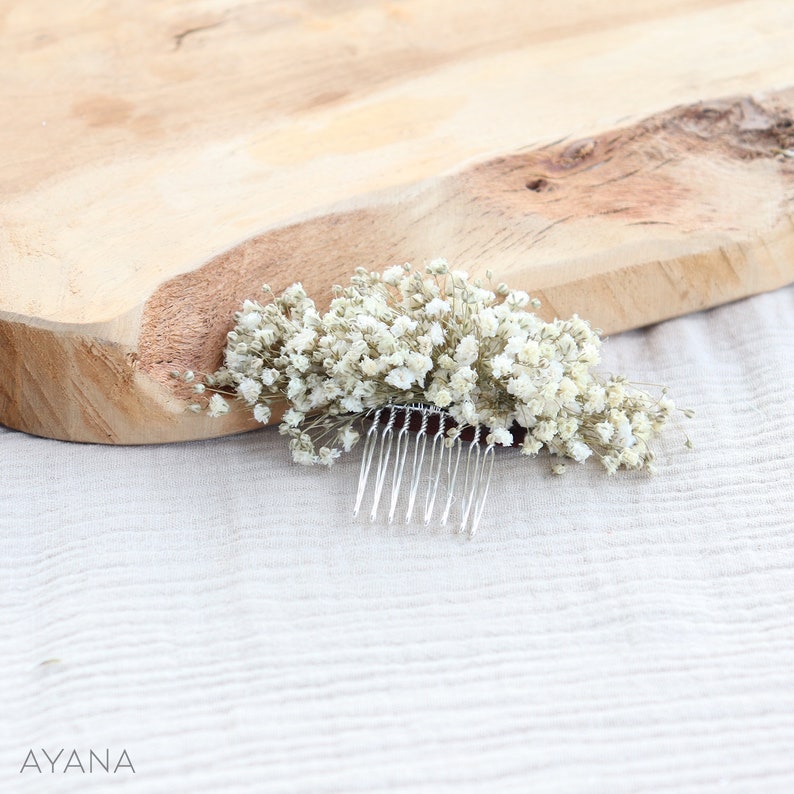 Hochzeitshaarkamm LUCIE, Boho-Haaraccessoire aus konservierten Naturblumen, stabilisierter Schleierkrautkamm für Boho-Hochzeit Bild 10