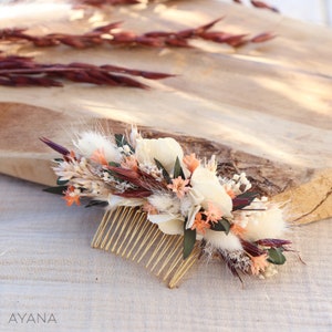 Peignes cheveux ROSITA fleurs séchées et stabilisées terracotta mariage bohème, Peigne coiffure fleur naturelle durable mariage champêtre image 3