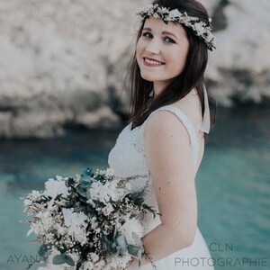 Bridal bouquet FREJUS, dried and preserved flowers, bohemian wedding bouquet with natural flowers, white hydrangea and eucalyptus bouquet image 2