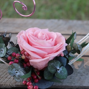 Soporte de anillo de boda arcade MURMURE, soporte de anillo de boda de madera con follaje y rosa estabilizada, soporte de anillo floral para boda campestre imagen 3