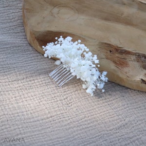 Pettine per capelli da sposa LUCIE, accessorio per capelli boho in fiori naturali conservati, pettine in gypsophila stabilizzato per matrimonio Boho peigne S blanc