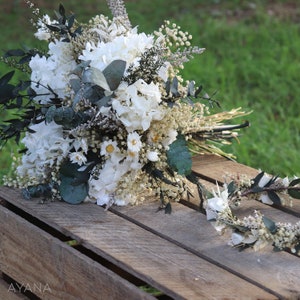 Bridal bouquet FREJUS, dried and preserved flowers, bohemian wedding bouquet with natural flowers, white hydrangea and eucalyptus bouquet image 6
