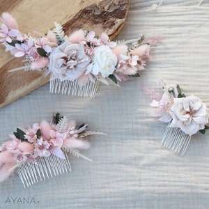 Hair comb ROSA dried and preserved flowers pastel pink color boho wedding, blush pink eternal rose hair comb