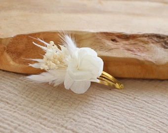 OLWEN Haarklammer Clic-Clac mit stabilisierten & getrockneten weißen Blumen, Hochzeit, Taufe, Kommunion, Kinder und Erwachsene