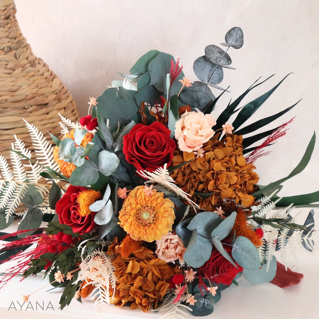 Bouquet VANCOUVER Dried and Preserved Flowers Ocher Terracotta Color