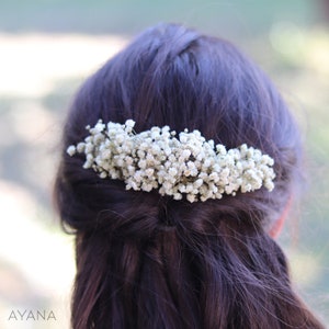 Hochzeitshaarkamm LUCIE, Boho-Haaraccessoire aus konservierten Naturblumen, stabilisierter Schleierkrautkamm für Boho-Hochzeit Bild 5