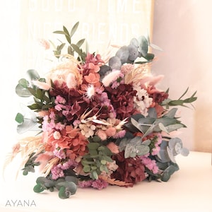 Bouquet AMSTERDAM  for decoration or bride, gradient bouquet of mauve for eco-responsible wedding made of preserved hydrangea and eucalyptu