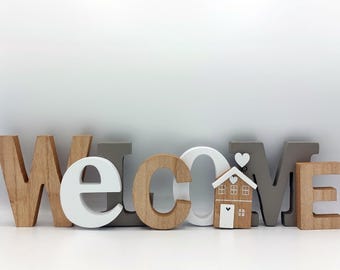 Letrero de bienvenida de madera "Casa de playa" Independiente o para montaje en pared