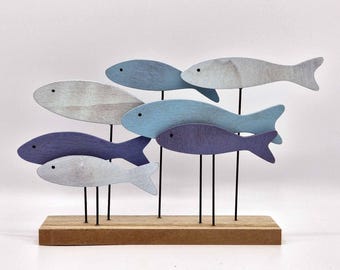 Blue & Green Wooden Fish Ornament - Small, Slimline