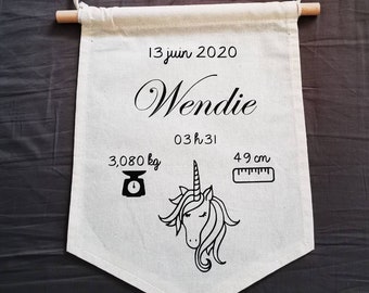 Fanion de naissance Décoration murale bébé licorne