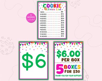 Girl Cookie Price Chart & Sign (Digital Download)