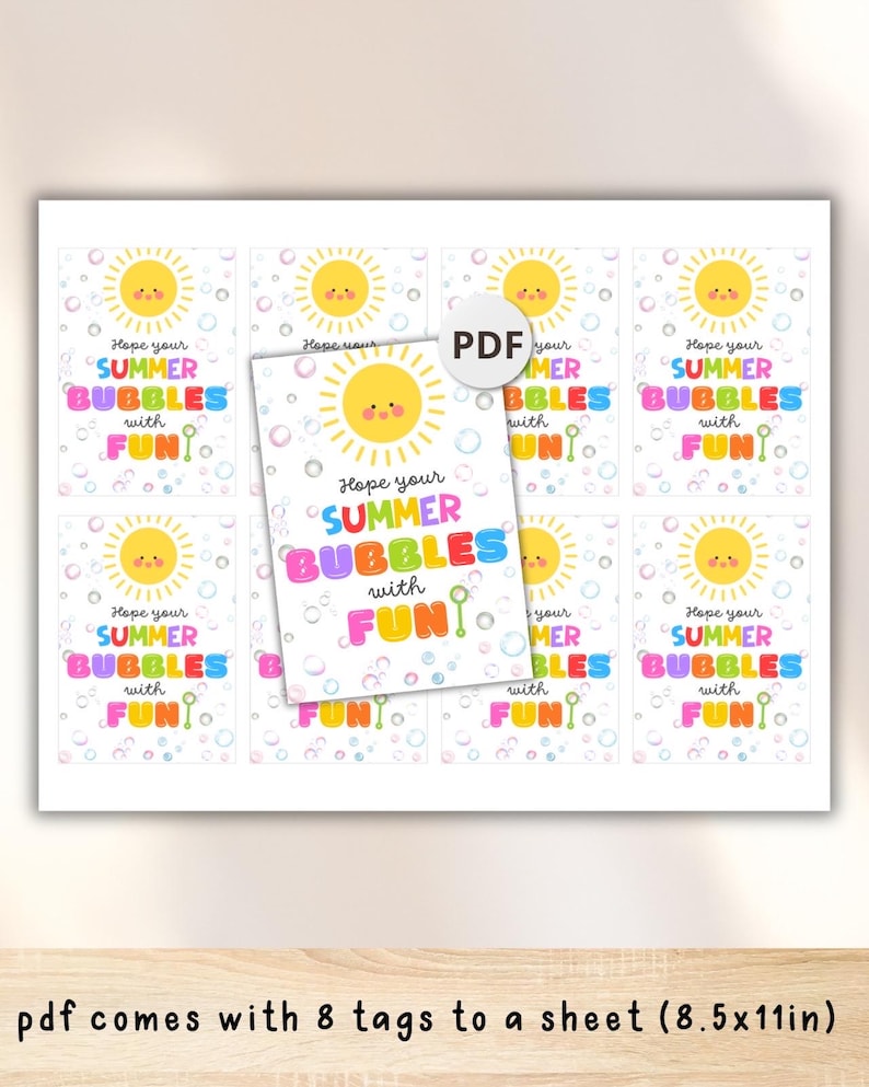 Hope Your Summer Bubbles with Fun Tag Editable, End of school Year Tags Template Printable, Summer Vacation Classroom Kids School Favor Tags image 3