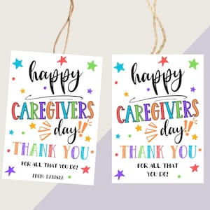 Caregiver printable tags, Caregiver gift tags, Caregiver appreciation tag, Caregivers Day tags, Caregiver Day tag,  Caregiver treat tags