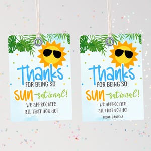 Editable Sun Gift Tag: Teacher, Nurse, Volunteer Thank You (Digital Download)