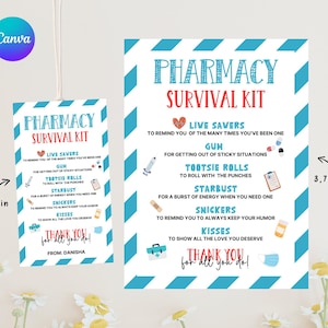 Pharmacy Appreciation Gift Tag, Pharmacy Survival Kit Tag, Pharmacy Technician Gift, National Pharmacy Week Gift Ideas, Thank You Pharmacist