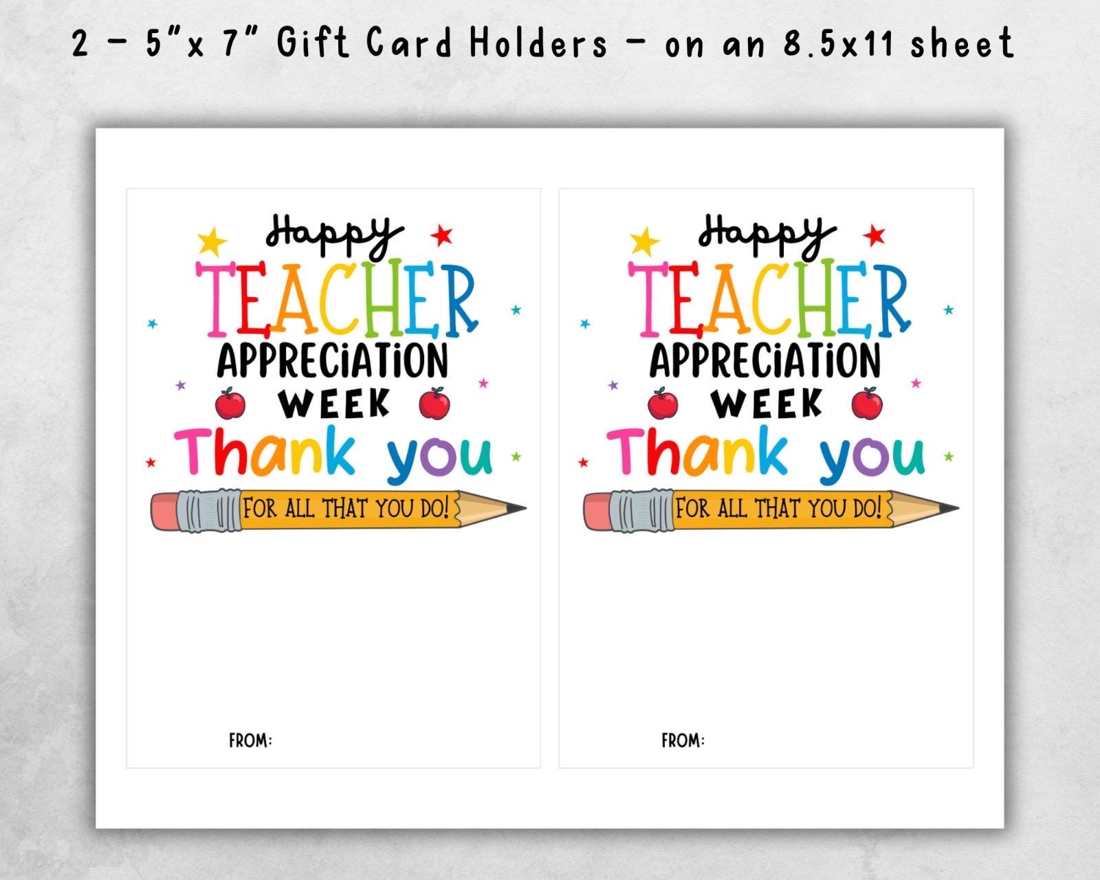 Teacher Appreciation Gift Card Holder: Printable Thank You Gift (PDF ...
