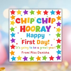 Etiquetas para galletas del primer día de clases: ¡Chip Chip, hurra! (Descarga digital, plantilla PDF)