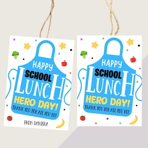 Schulmahlzeit Held Tag, Schulmahlzeit Lady Tag, Schulpersonal Wertschätzung Geschenkanhänger, Food Service Worker Danke Geschenkanhänger druckbar
