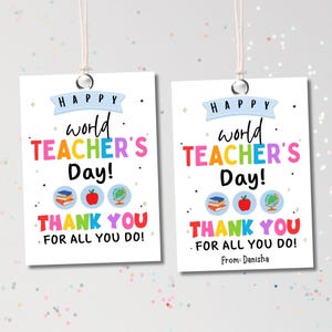 World Teachers Day Gift Tag Printable, World Teacher Day Tag, Happy Teacher Day Cookie Tag, World Teachers' Day Tag, Thank you Teacher tag