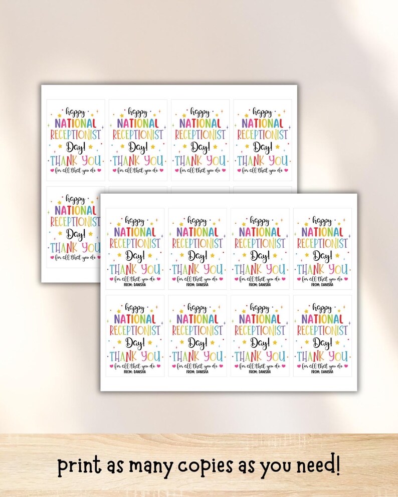 Receptionist Label Color In Receptionist Day Gift Tag Printable: Employee Thank You (PDF) - Etsy