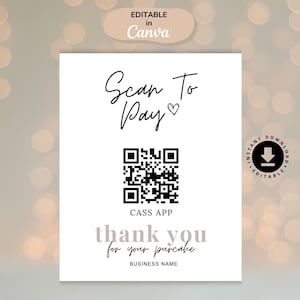 Scan To Pay-Vorlage, Qr-Code-Zeichen, Kleinunternehmen, bearbeitbare Canva-Vorlage, Paypal-Zahlungszeichen, Venmo-Zeichen, Geschäftszeichen, druckbares Zeichen