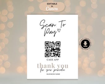 Szablon skanowania i płatności, znak z kodem QR, mała firma, edytowalny szablon Canva, znak płatności PayPal, znak Venmo, znak firmowy, znak do druku