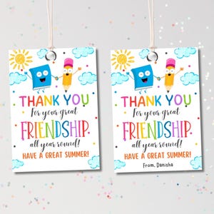 Freundschaft Schulabschluss Klassenzimmer Geschenkanhänger Ende des Jahres Geschenkanhänger Kinder druckbar Sommer Klassenzimmer Lehrer bearbeitbar druckbar Download Canva