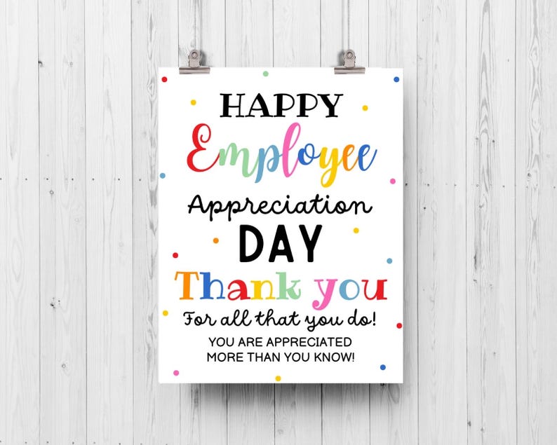 Employee Appreciation Printable Sign: 12 Thank You Posters (digital ...