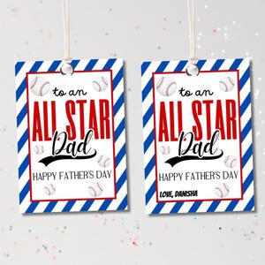 Voor een All Star Dad Happy Father's Day-tag, afdrukbare Happy Father's Day-gunsttags, honkbal Vaderdag-cadeautag, direct downloaden