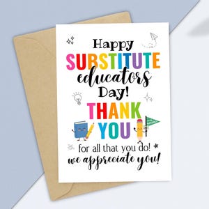 Substitute teacher day card printable,Substitute Educators day sign,Substitute teacher gift,Substitute Educator Appreciation Gift,Education