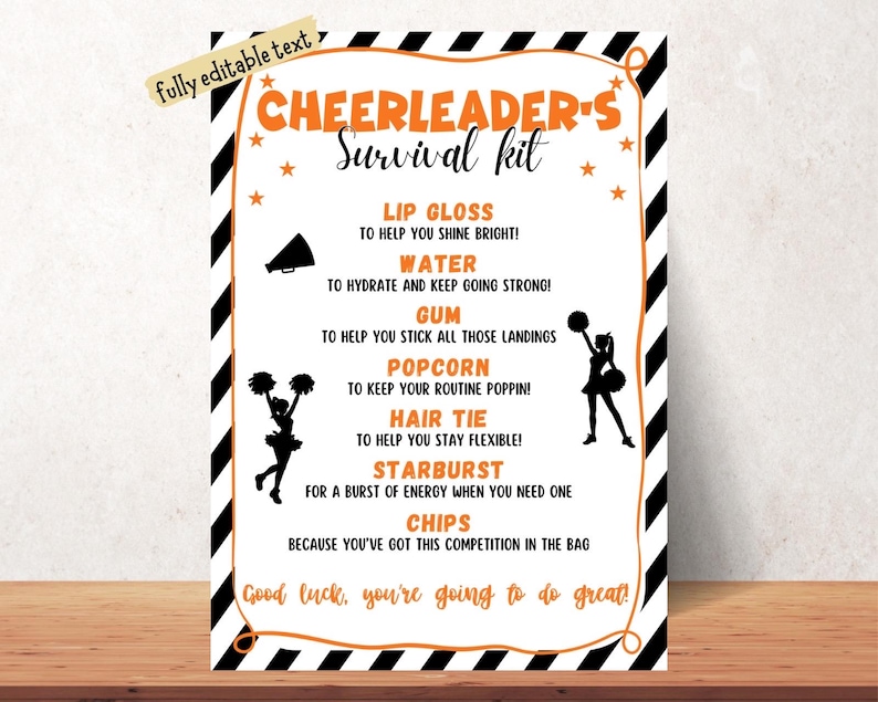 EDITABLE Cheer Survival Kit Printable, Gift Bag Idea, Printable Cheer ...