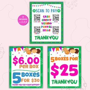 Letreros de pago para galletas de niña: Plantilla editable de Canva (descarga digital)