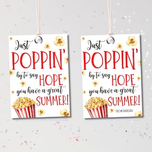 Letzter Schultag Geschenkanhänger, Popping by Tag, Popcorn Sommer Anhänger, Geschenkanhänger zum Schuljahresende