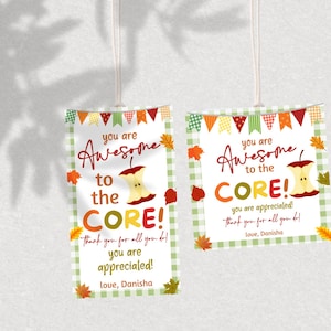 Teacher Appreciation Week Tag Printable, Apple Teacher Appreciation Tag, Awesome to the Core Thank You Teacher Gift Tags, Canva Template
