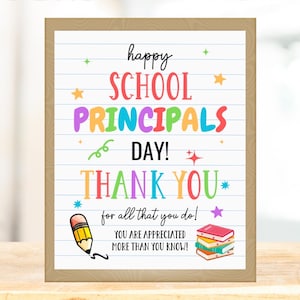Principal appreciation sign printable, School Principal day sign, School principal thank you poster, Principal day gift, Principal gift