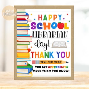 School Librarian appreciation poster printable, School librarian day sign, School librarian gift, School Librarian thank you sign