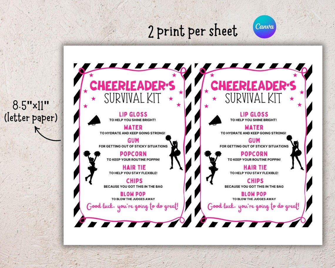 EDITABLE Cheer Survival Kit Printable, Gift Bag Idea, Printable Cheer ...
