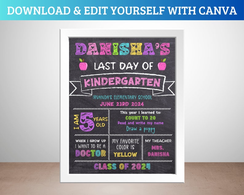 Editable Last Day of School Chalkboard Sign, Reusable Last Day of ...