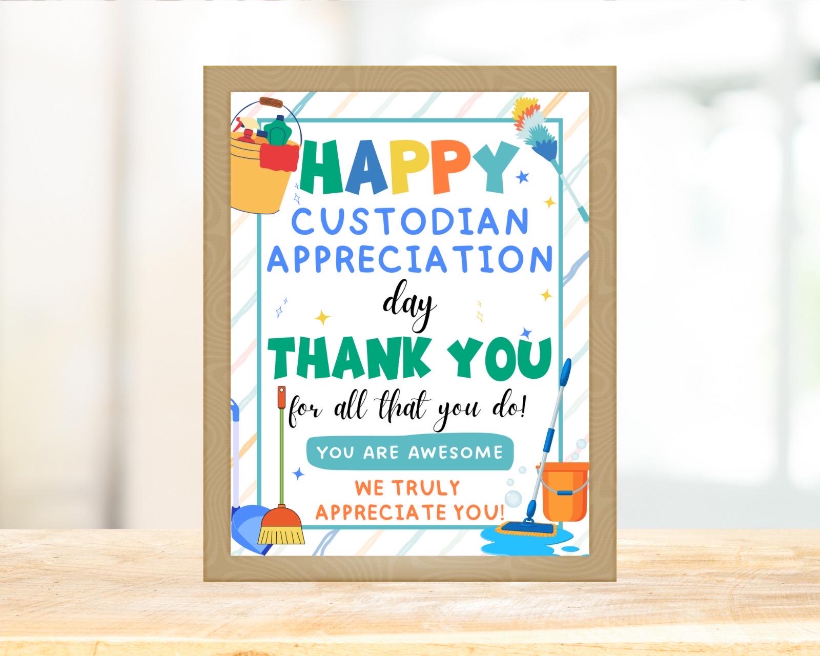 Custodian day Card Printable, Custodian Appreciation Gift, Thank you Custodian,School Custodian Day Sign,National Custodian Day Poster PDF
