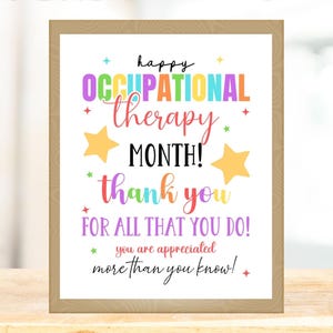 Regalo per terapista occupazionale, biglietto di auguri stampabile per terapia occupazionale, cartello del mese della terapia occupazionale, cartello di ringraziamento per apprezzamento della terapia occupazionale, regalo del mese della terapia occupazionale per regalo di terapia occupazionale