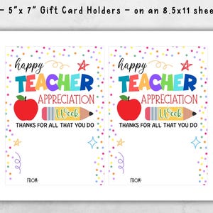 Teacher Appreciation Gift Card Holder: Printable Thank You Gift (PDF ...