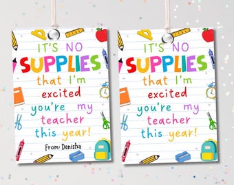 Etiqueta de regalo para útiles escolares para maestros, Etiqueta de regalo para maestros, Me emociona que seas mi maestro, Regalo para la vuelta al cole, Descarga instantánea