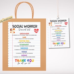 Etiquetas para presente do kit de sobrevivência para assistente social: cartão de Dia de Agradecimento (download digital)