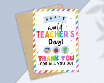 World Teachers' Day Card Printable, World Teachers Day Gift, Happy Teacher Day Sign, World Teachers' Day Decor, Thank you Teacher Day Card
