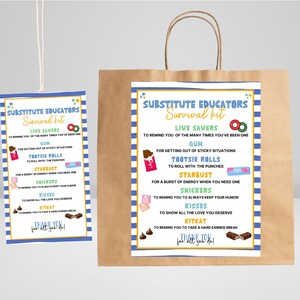 Ersatzlehrer-Survival-Kit-Geschenkanhänger, Lehreranerkennung und Dankeskarte, Ersatzlehrer-Tag zum Ausdrucken, Geschenkidee für Erzieher
