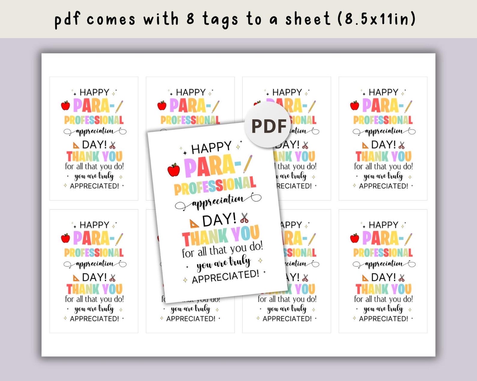 Paraprofessional Appreciation Day Tag: Printable Thank You Label ...