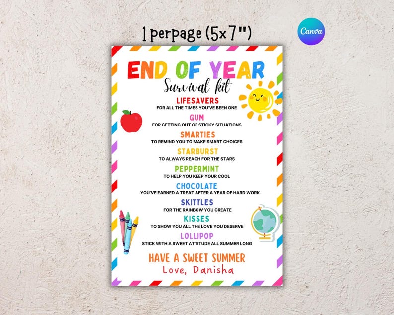 End of the School Year Survival Kit, Teacher Appreciation Gift, End of ...